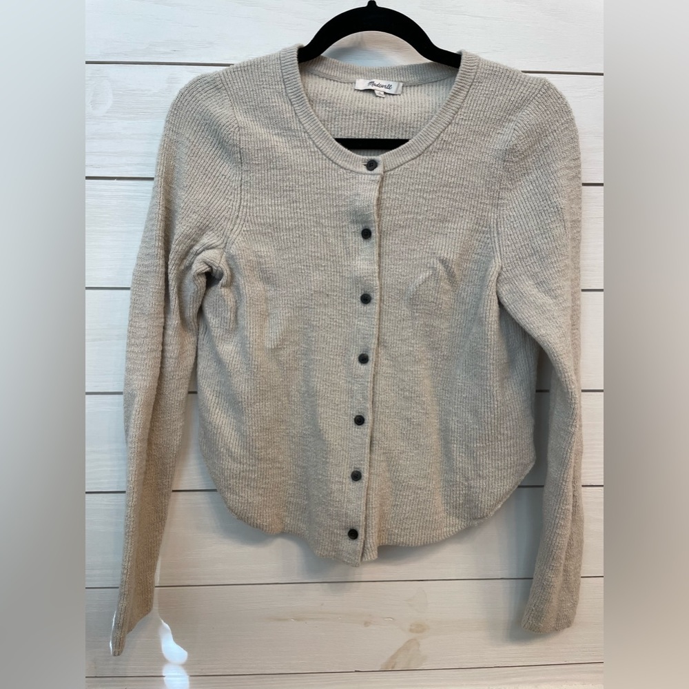 Madewell Light Beige Knit Button-Front Cardigan